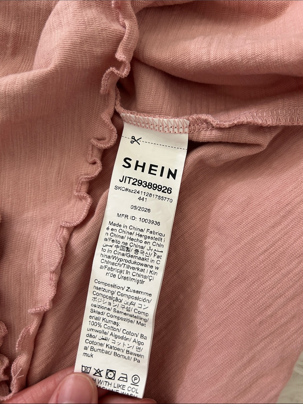 SHEIN Mauve Pink V-Neck Long Sleeve Lettuce Hem Top - Picture 3 of 3